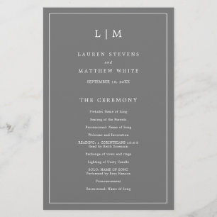Simple Dark Grey Monogram Elegant Wedding Program