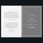 Simple Dark Grey Monogram Elegant Wedding Program<br><div class="desc">Simple folded Wedding Program featuring a modern yet elegant design with your two initial monogram along with your details surrounded by a thin border on the front cover. The inside has your wedding party on the left side and your order of ceremony on the right side. All design elements are...</div>