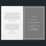 Simple Dark Grey Monogram Elegant Wedding Program<br><div class="desc">Simple folded Wedding Program featuring a modern yet elegant design with your two initial monogram along with your details surrounded by a thin border on the front cover. The inside has your wedding party on the left side and your order of ceremony on the right side. All design elements are...</div>