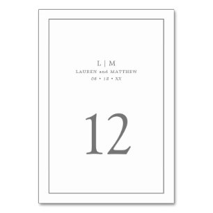 Simple Dark Grey Monogram Elegant Wedding Table Number