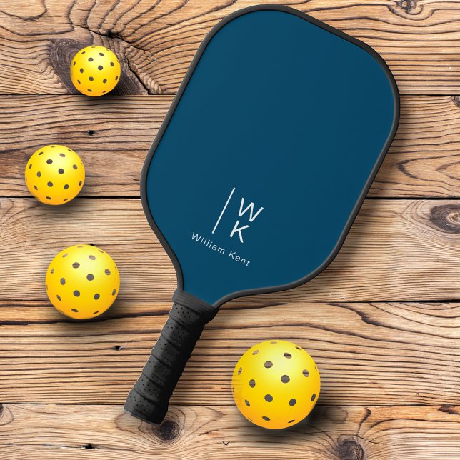Simple Dark Navy Blue Monogram Initials + Name Pickleball Paddle (Creator Uploaded)