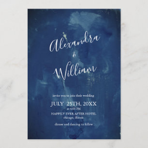 Simple Dark Navy Blue Watercolor Invitation