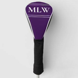 Simple Dark Purple and White Monogram Golf Head Cover