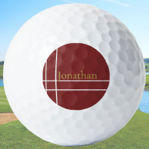 Simple dark red and gold minimalist custom name  golf balls