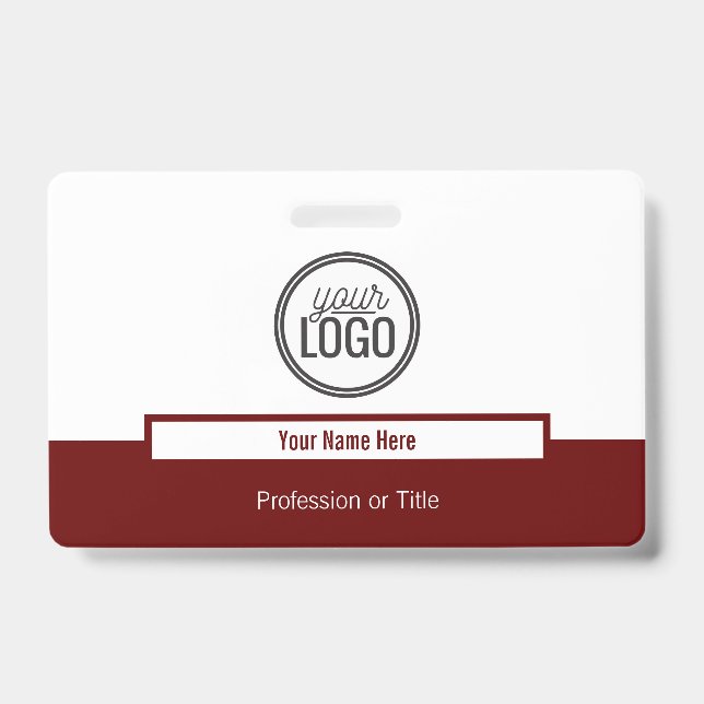 Simple Dark Red Colour Block Professional Name ID Badge (Front)