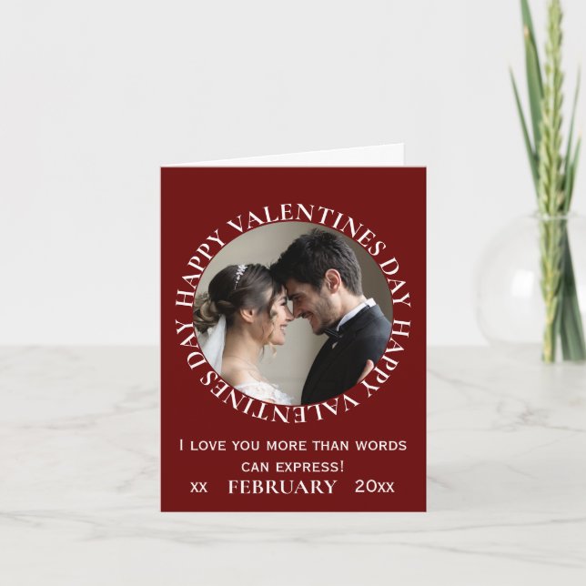 Simple Dark Red Photo Valentine's Day Folded Holiday Card (Front)