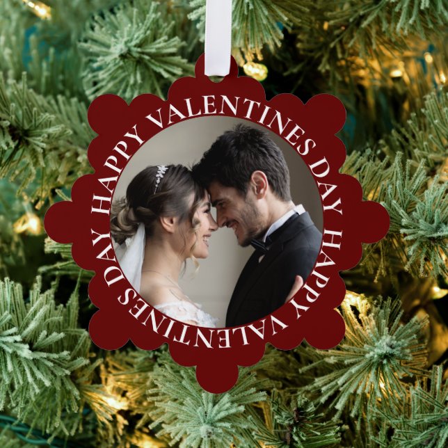Simple Dark Red Photo Valentine's Day Tree Decoration Card (Insitu (Tree))