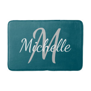 Simple dark teal Bold Typography & Name Monogram Bath Mat