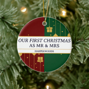 Simple Decorative Our First Christmas as Mr & Mrs Ceramic Tree Decoration