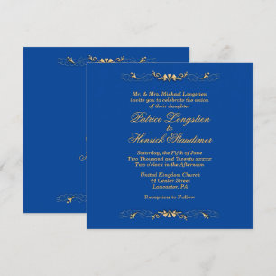 Simple Deep Blue and Gold Wedding Invitation