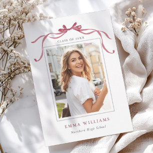 Simple Deep Blush Ribbon Bow Graduation Announcement