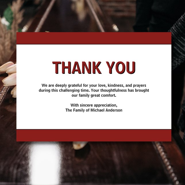 Simple Deep Burgundy Traditional Sympathy Funeral Thank You Card (Creator Uploaded)