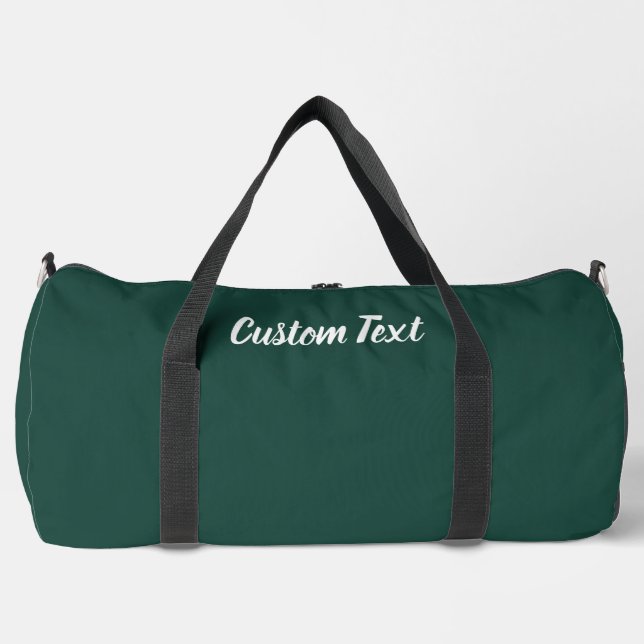 Simple Deep Green and White Script Text Template Duffle Bag (Front)