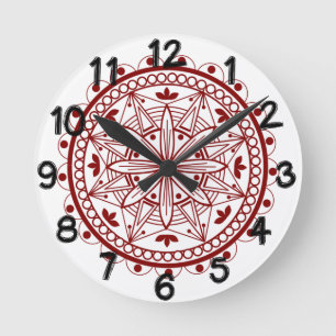 Simple Deep Red Mandala Round Clock