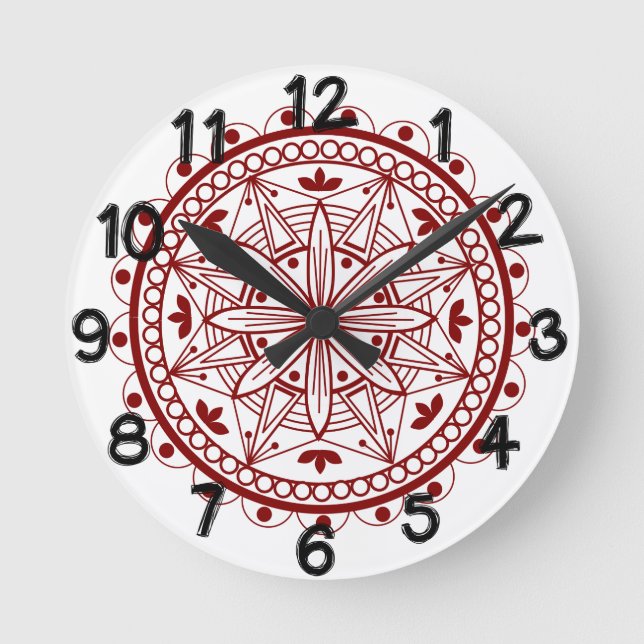 Simple Deep Red Mandala Round Clock (Front)