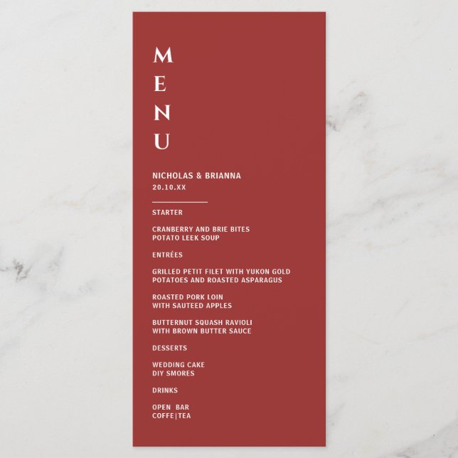 Simple Deep Red Wedding Menu (Front)