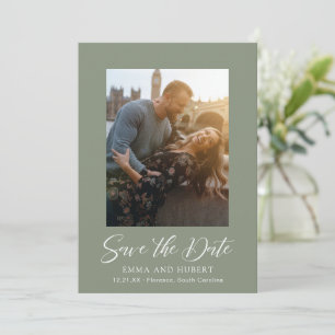 Simple Deep Sage Green Modern Elegant Wedding Save The Date