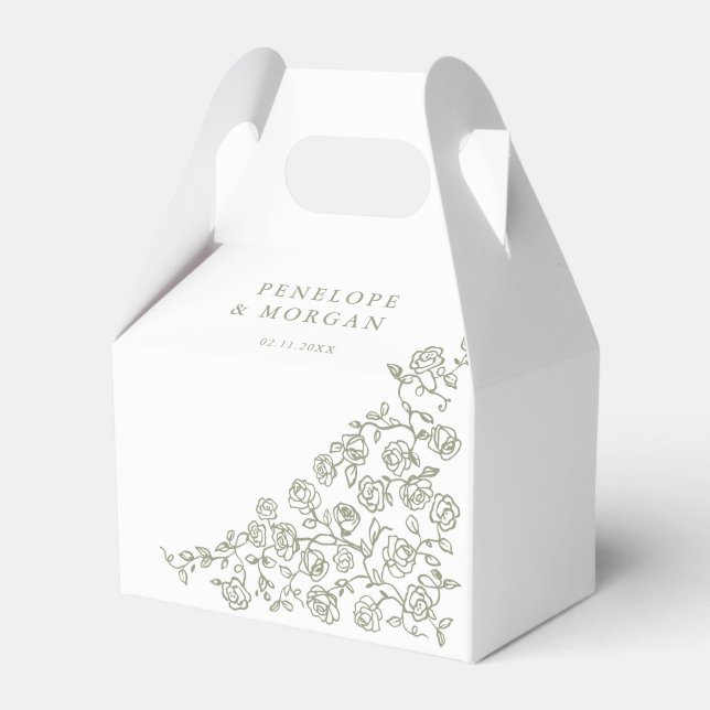 Simple Delicate Floral Timeless Sage Green Wedding Favour Box (Back Side)