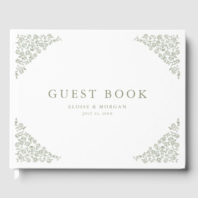 Simple Delicate Floral Timeless Sage Green Wedding Guest Book (Front)