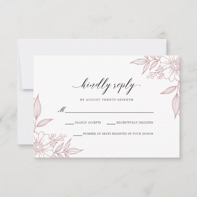 Simple Delicate Floral Wedding Blush RSVP Card (Front)