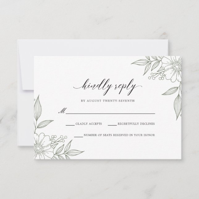 Simple Delicate Floral Wedding Sage RSVP Card (Front)