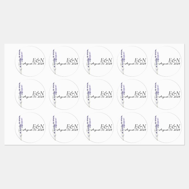 Simple Delicate French Lavender Wedding Stickers (Sheet)