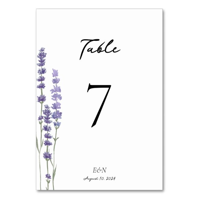 Simple Delicate French Lavender Wedding Table Number (Front)