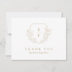 Simple Delicate Gold Cherry Blossom Monogram Crest Thank You Card