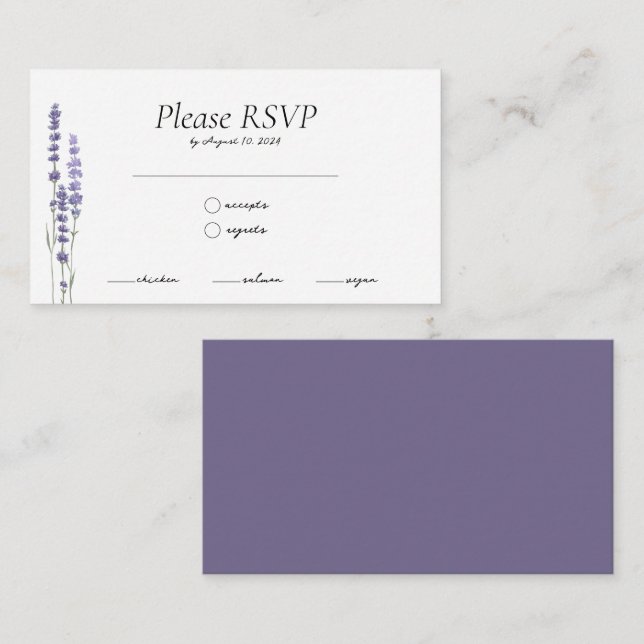 Simple Delicate Lavender Meal Choice Wedding RSVP Enclosure Card (Front/Back)