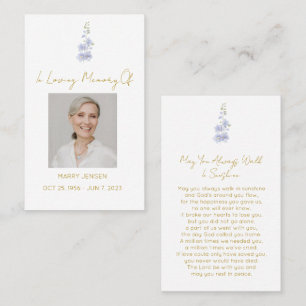 Simple Delphinium Photo Funeral Prayer Card