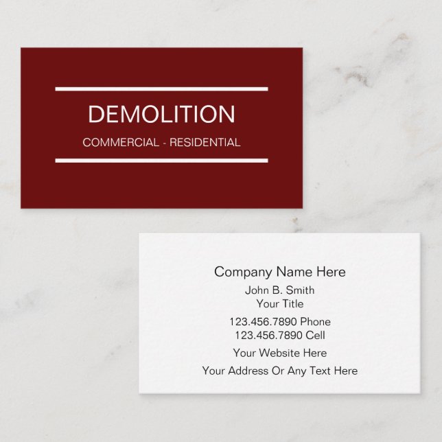 Simple Demolition Business Cards (Front/Back)