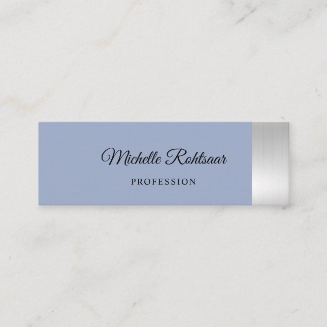 Simple Denim Blue Metallic Mini Business Card (Front)