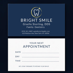 Simple Dentist Navy Blue Gold Dental Appointment Business Card