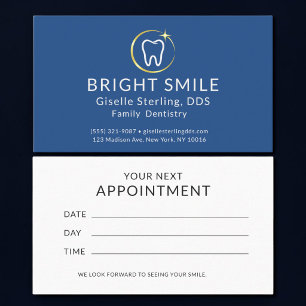 Simple Dentist Royal Blue Gold Dental Appointment Card