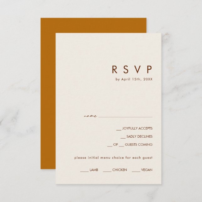 Simple Desert | Burnt Orange Menu Choice RSVP Card (Front/Back)