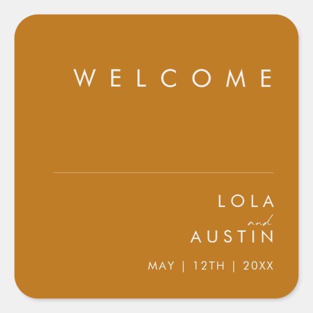 Simple Desert | Burnt Orange Wedding Welcome Square Sticker (Front)