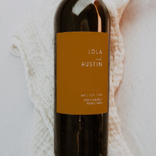 Simple Desert Burnt Orange Wedding Wine Label