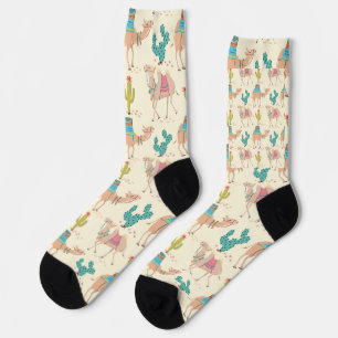 simple desert camel cactus pattern all over print socks
