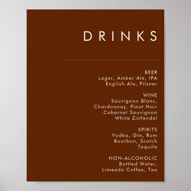 Simple Desert | Dark Cinnamon Drinks Menu Sign (Front)