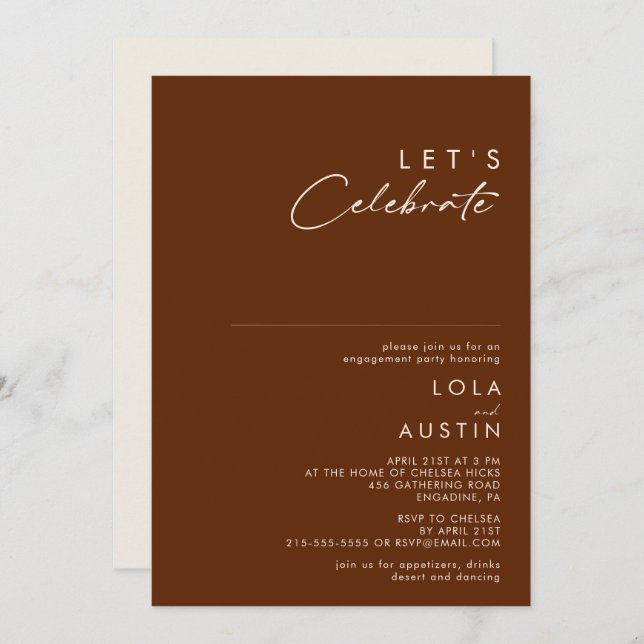 Simple Desert | Dark Cinnamon Let's Celebrate Invitation (Front/Back)
