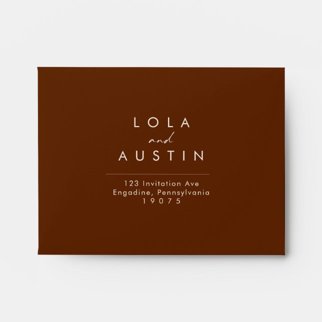 Simple Desert | Dark Cinnamon self-addressed RSVP Envelope (Front)
