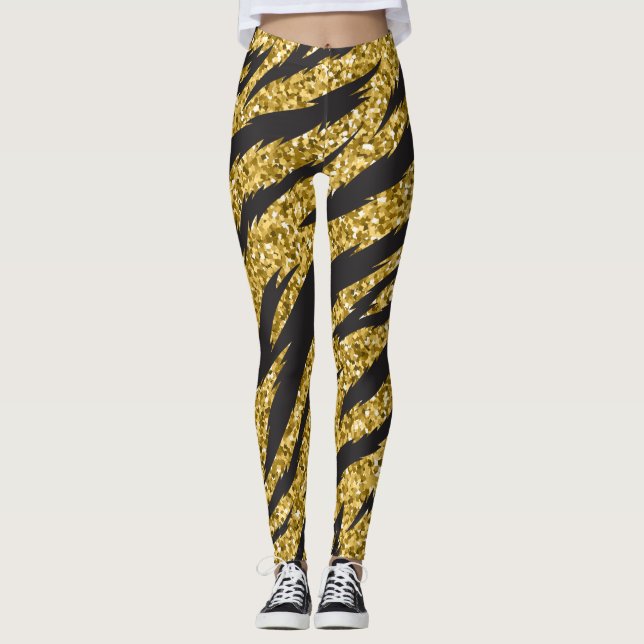 simple desert golden tiger stripes pattern modern leggings (Front)