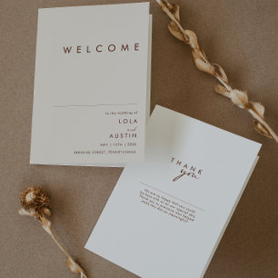 Simple Desert   Natural White Folded Wedding Programme