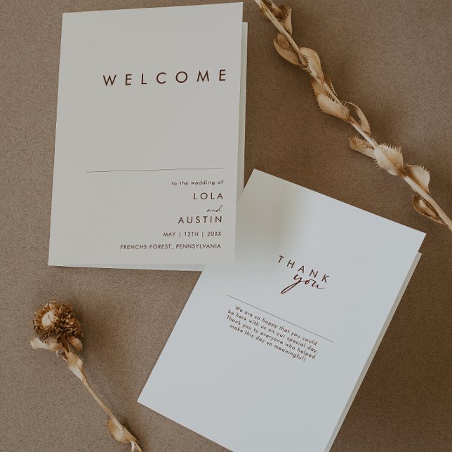 Simple Desert | Natural White Folded Wedding Programme (Creator Uploaded)