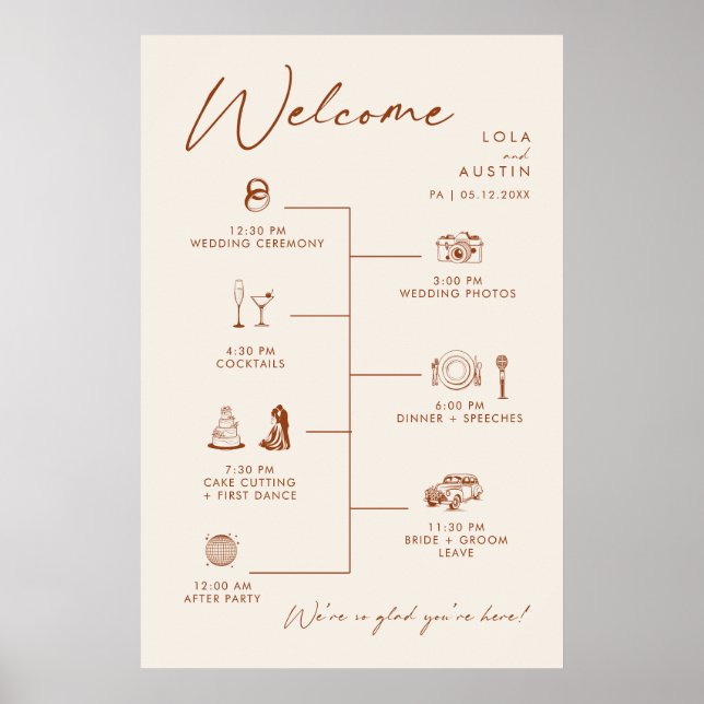 Simple Desert Natural White Wedding Timeline Sign (Front)