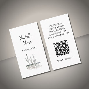 Simple Desert Southwest Cactus QR code Business Card