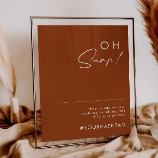 Simple Desert | Terracotta Oh Snap Wedding Hashtag Poster