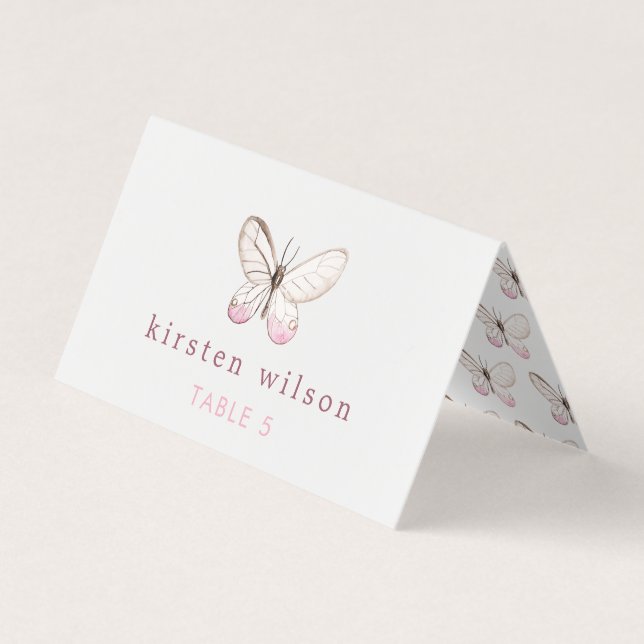 Simple Design Blush Butterfly Folded Place Card (Front)