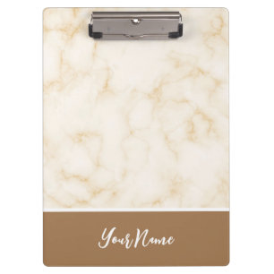 Simple Design Name Modifying White Marble Clipboard