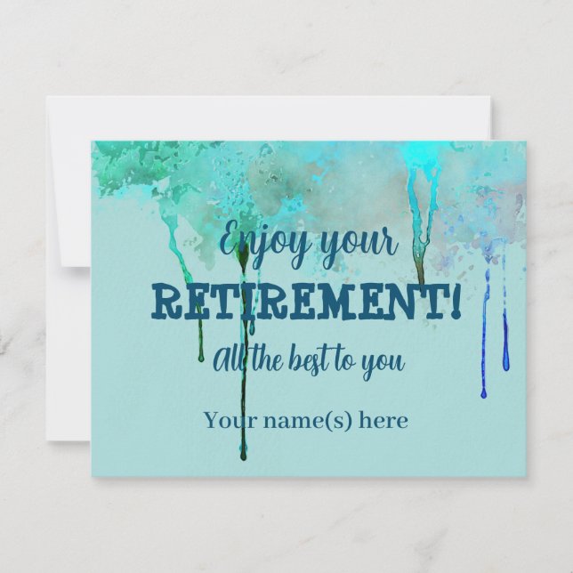 Simple Design Watercolor Teal Retirement Wishes Card (Front)